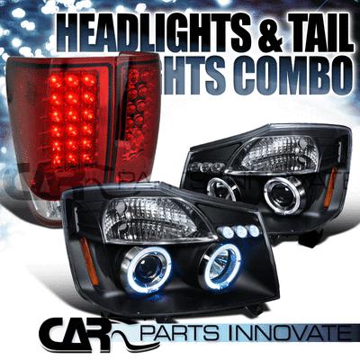 2004-2007 nissan titan black halo led projector headlights+red led tail lamp