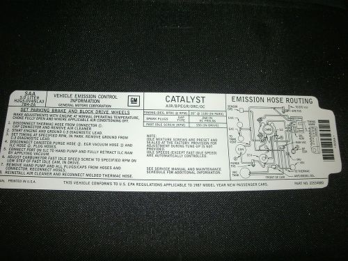 1987 oldsmobile 442 4-4-2 305 4bbl 305 v8 4v factory engine emissions decal new