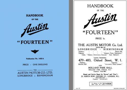 Austin 1937 - handbook of the austin fourteen pub. 1432a