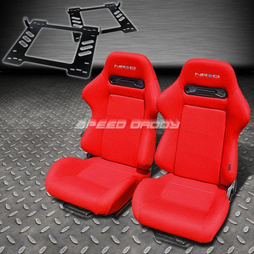 Pair nrg type-r style red cloth racing seat+bracket for 07-14 wrangler 4-dr