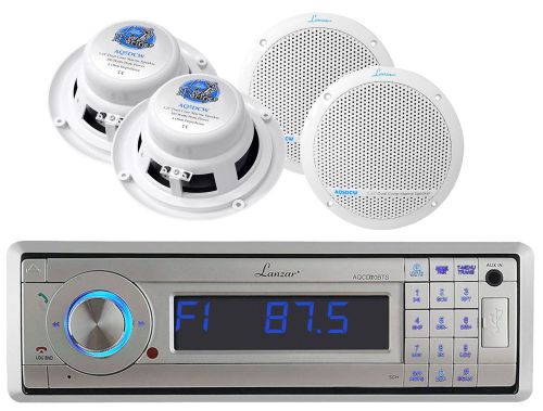 Lanzar marine bluetooth usb aux am fm radio, 4 white lanzar 5.25&#034;marine speakers