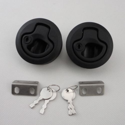 2pcs black deck hatch 1/2&#034; door black 2&#034; flush pull slam latch with lock