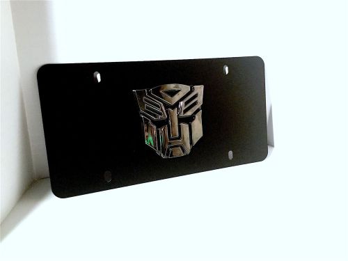 4&#034; transformer 3d autobot chrome emblem on black steel license plate