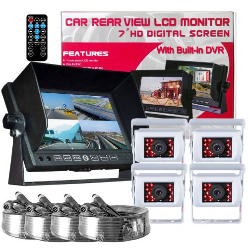 4x white backup ccd camera 7&#034; quad split monitor with dvr for truck trailer rv