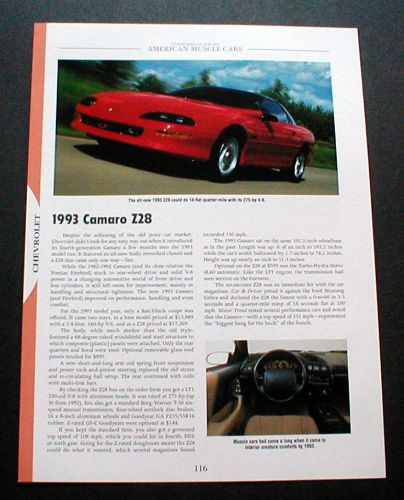 1993 chevrolet camaro z28 photo fact spec sheet &#039;93