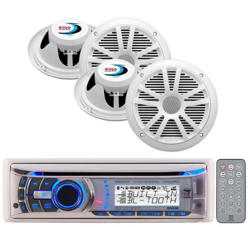 Marine amb600w ipod bluetooth aux cd radio, 4 white boss 6.5&#034; marine speaker set