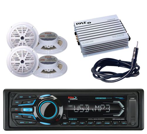 Marine usb bluetooth ipod am fm radio &amp;amplifier,antenna,4 white 5.25&#034; speakers