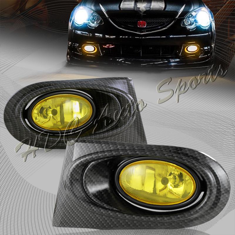 2002-2004 acura rsx carbon fiber look painted covers yellow lens fog light lamps