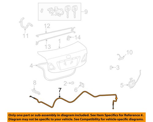 Toyota oem 2009 corolla-trunk lid release cable 6460702220