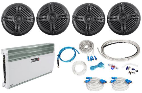 4) rockville rmsts65b 6.5&#034; 1600w marine speakers+mb quart 6-ch amplifier+amp kit