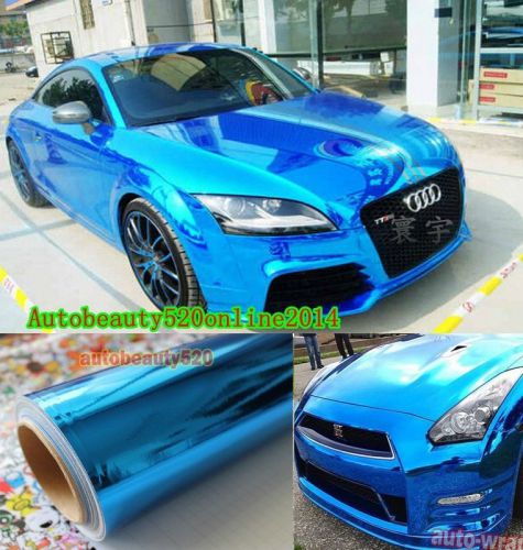 Hot car blue glossy mirror chrome wrap vinyl film decal sticker sheet air free