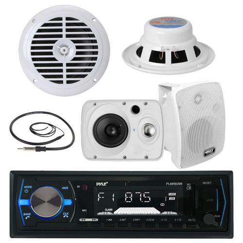 Pyle bluetooth boat usb radio, 6.5&#034; speakers, 8&#034; led tower speaker set, antenna