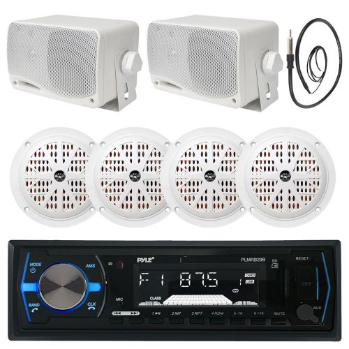 Plmrb29b marine usb bluetooth boat radio, antenna, 4&#034; speakers, 3.5&#034; speakers