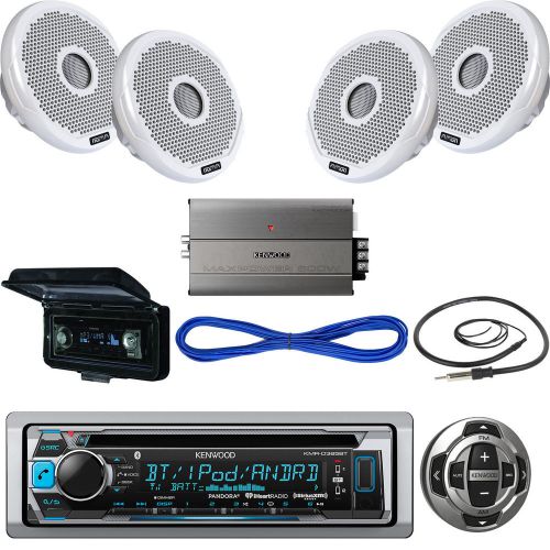 Kenwood bluetooth marine usb radio,remote,boat 6&#034;speakers&amp;wire,amp,antenna,cover