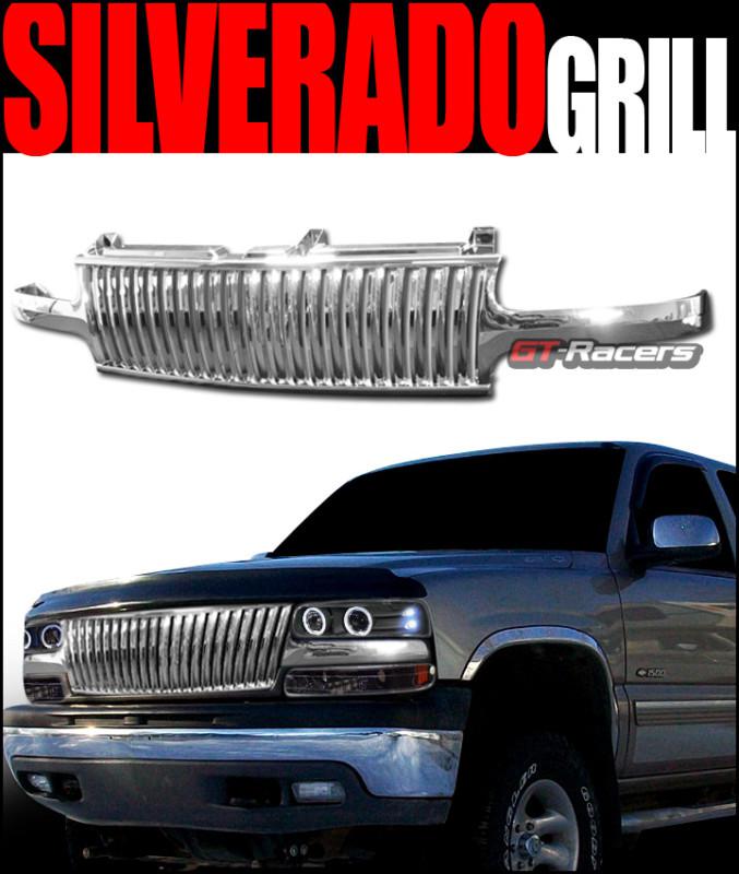 Chrome vertical front hood grill grille 1999-2005 chevy silverado tahoe suburban