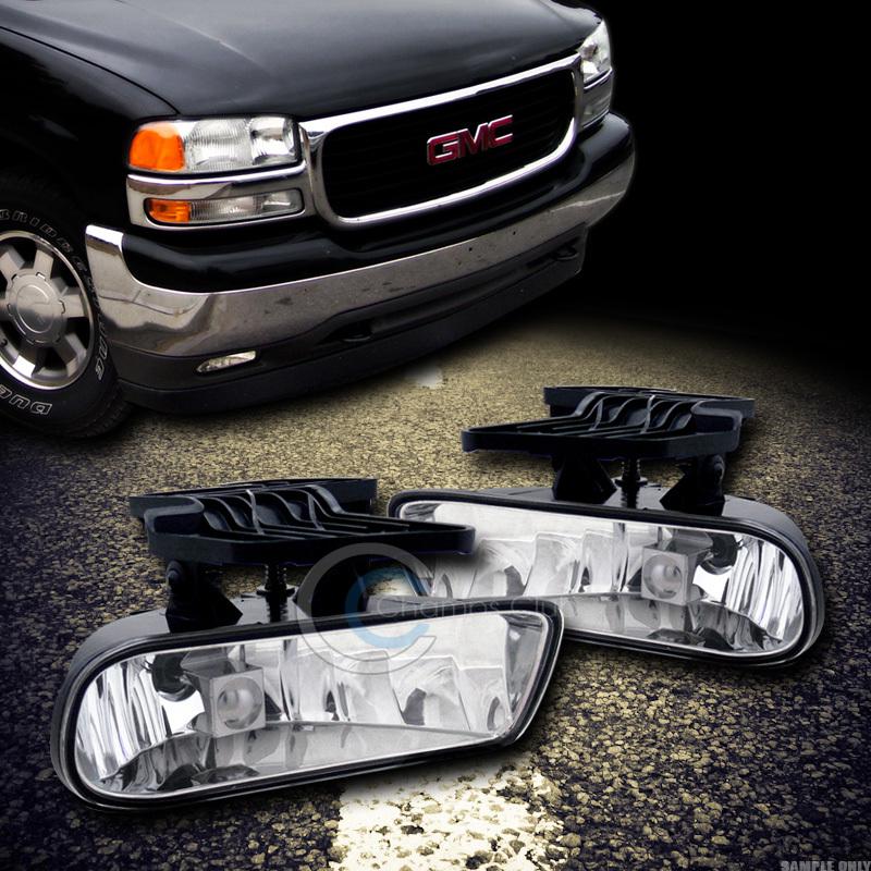 Euro chrome clear front bumper fog lights lamps 99-02 gmc sierra 00-06 yukon xl