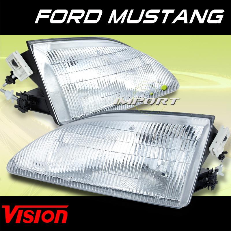 94-98 ford mustang vision pair replacement lh+rh headlights lamps set assembly