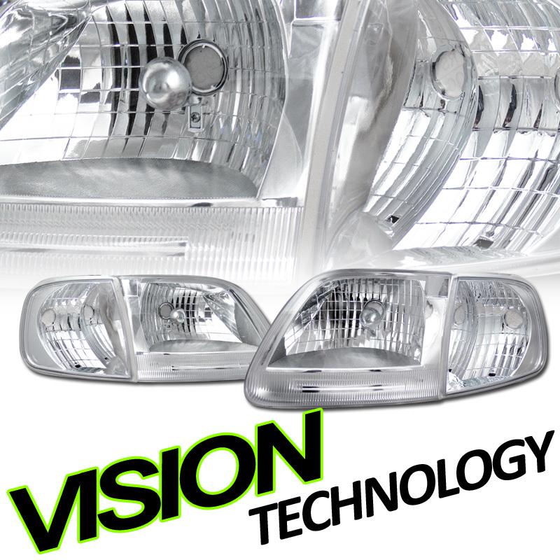 97-04 f150/heritage/f250/expedition chrome crystal headlights+corner lights 4pc