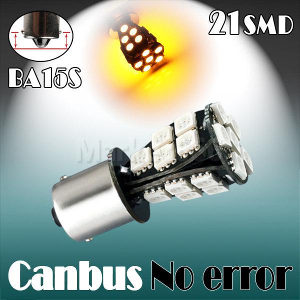 1156 ba15s 21 smd 5050 amber / yellow canbus obc no error car 21 led light bulb