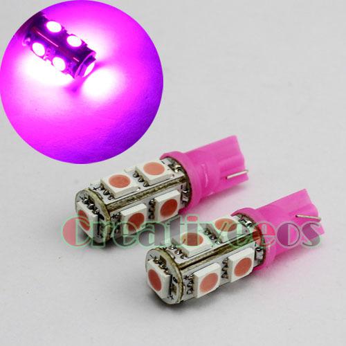 2pcs t10 194 w5w 9leds smd 5050 12v car led wedge light bulb pink color new