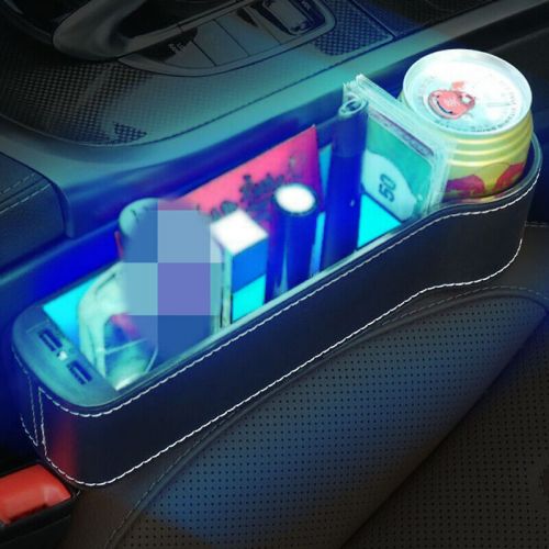 Car seat gap organizer storage box cup holder w/ led light usb driver right side