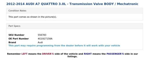 2012-2014 audi a7 quattro 3.0l - transmission valve body / mechatronic