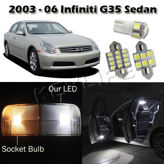 9x white led package for 2003-2006 infiniti g35 sedan map dome step light bulb