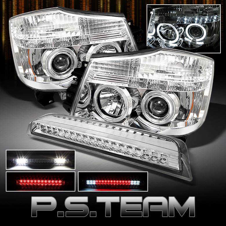 04-12 nissan titan dual halo projector led headlights +full led 3rd brake lamp