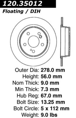 Centric 121.35012 rear brake rotor/disc-c-tek standard rotor