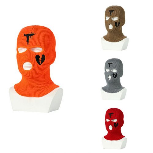 Winter warm unisex balaclava mask embroidery 3holes full face mask knitted hat