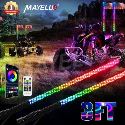 2pcs 3ft spiral rgb led whip lights antenna chasing lights flag for utv rzr atv