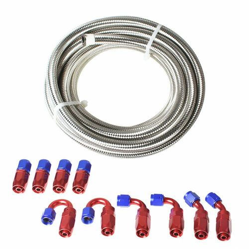 20ft braided fuel hose line + swivel hose end fitting kit 4an/6an/8an/10an