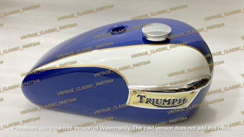 Triumph t140 blue &amp; white painted steel gas fuel petrol tank with cap/badges