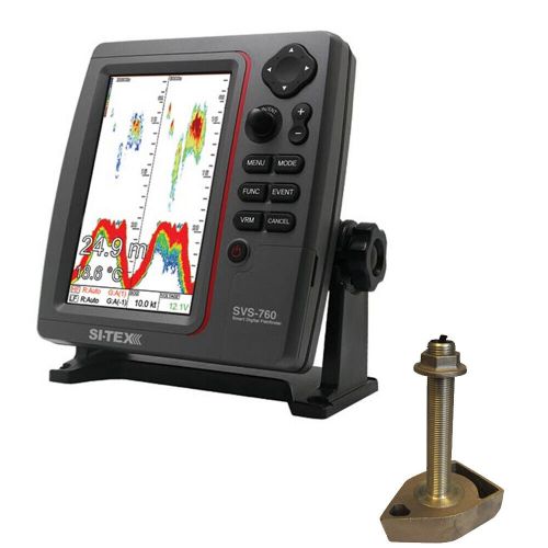 Si-tex svs-760 dual frequency sounder fishfinder &amp;600w thru-hull transducer+temp