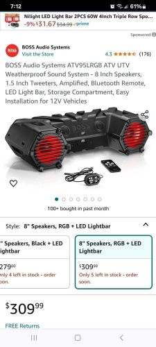 Boss audio 8&#034; atv sound system with led light bar &amp; bluetooth 700 watts max