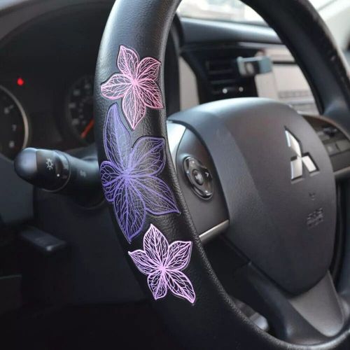 Beautiful purple flower design comfy pu leather odorless steering wheel cover