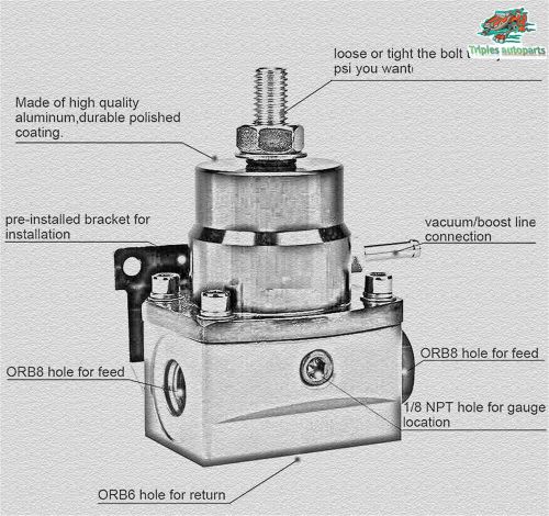 Adjustable fuel pressure regulator aluminum injected bypass w/ 160psi oil gauge