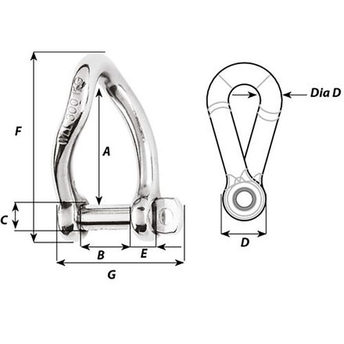 Wichard self-locking twisted shackle - 10mm diameter - 13/32&#034; 01225 upc