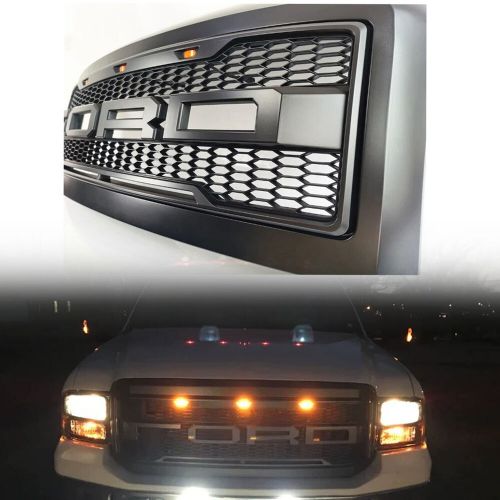 Grill for 2008-2010 ford f250/ f350 super duty raptor style bumper hood w/led+lt