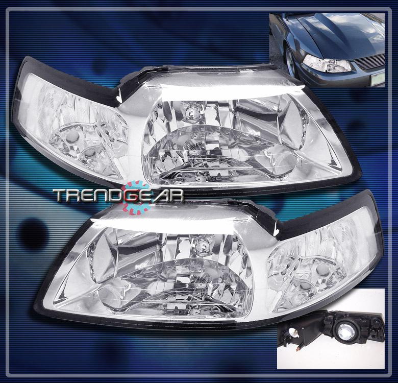 99-04 ford mustang crystal headlight lamp chrome 00 01 02 03 gt svt cobra 2dr 2d