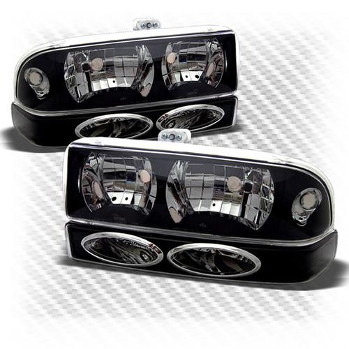 Black 98-04 chevy s10 blazer crystal headlights +bumper signal lamps lights set