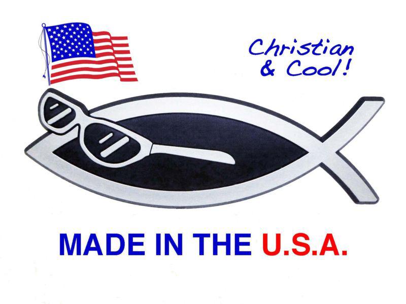 1 christian fish w/ sunglasses emblem 5.5" for your auto, car, truck or ...