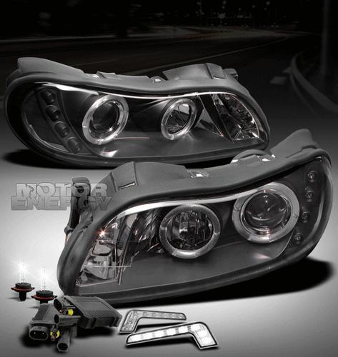 1997-2003 malibu/2004-2005 classic halo led black projector head light w/drl+hid