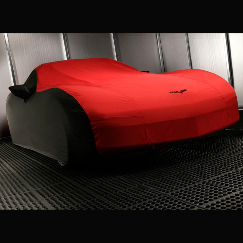 19158378 chevy corvette 2005-2013 black/red outdoor car cover w/cross flag logo 