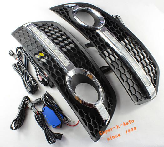 Chrome honey comb style fog grill led daytime running lights drl for audi q5 