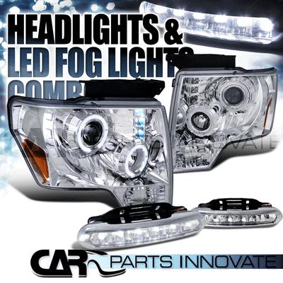 09-13 ford f-150 f150 chrome dual halo projector headlights+6-led fog lamps