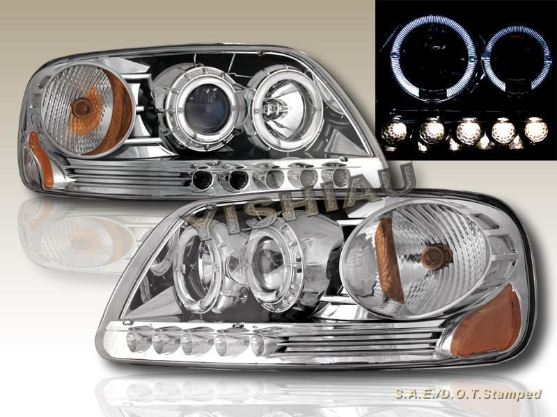 1997-2003 ford f150 / 97-02 expedition led two halo projector headlights chrome