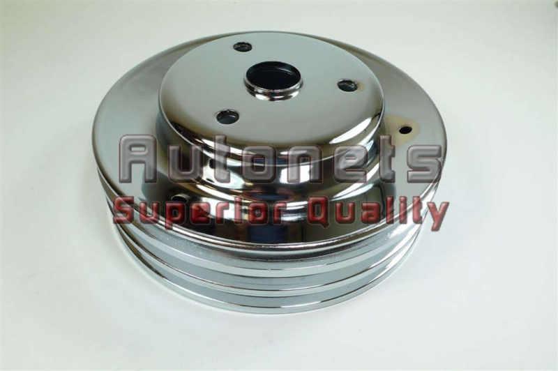 Chrome steel small block chevy crankshaft pulley lwp triple groove hot rat rod