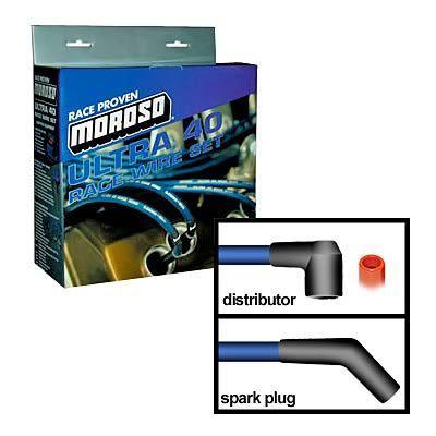 Moroso spark plug wires ultra 40 spiral core 8.65mm blue 90 degree boots gm sb