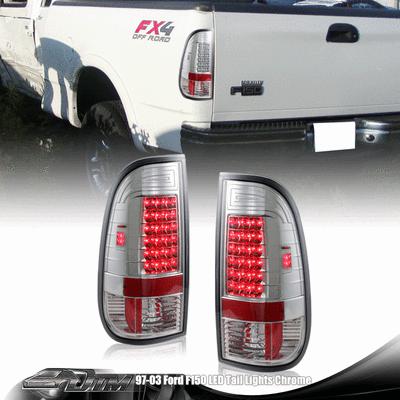 97-03 ford style style side f-series led chrome housing clear lens tail lights